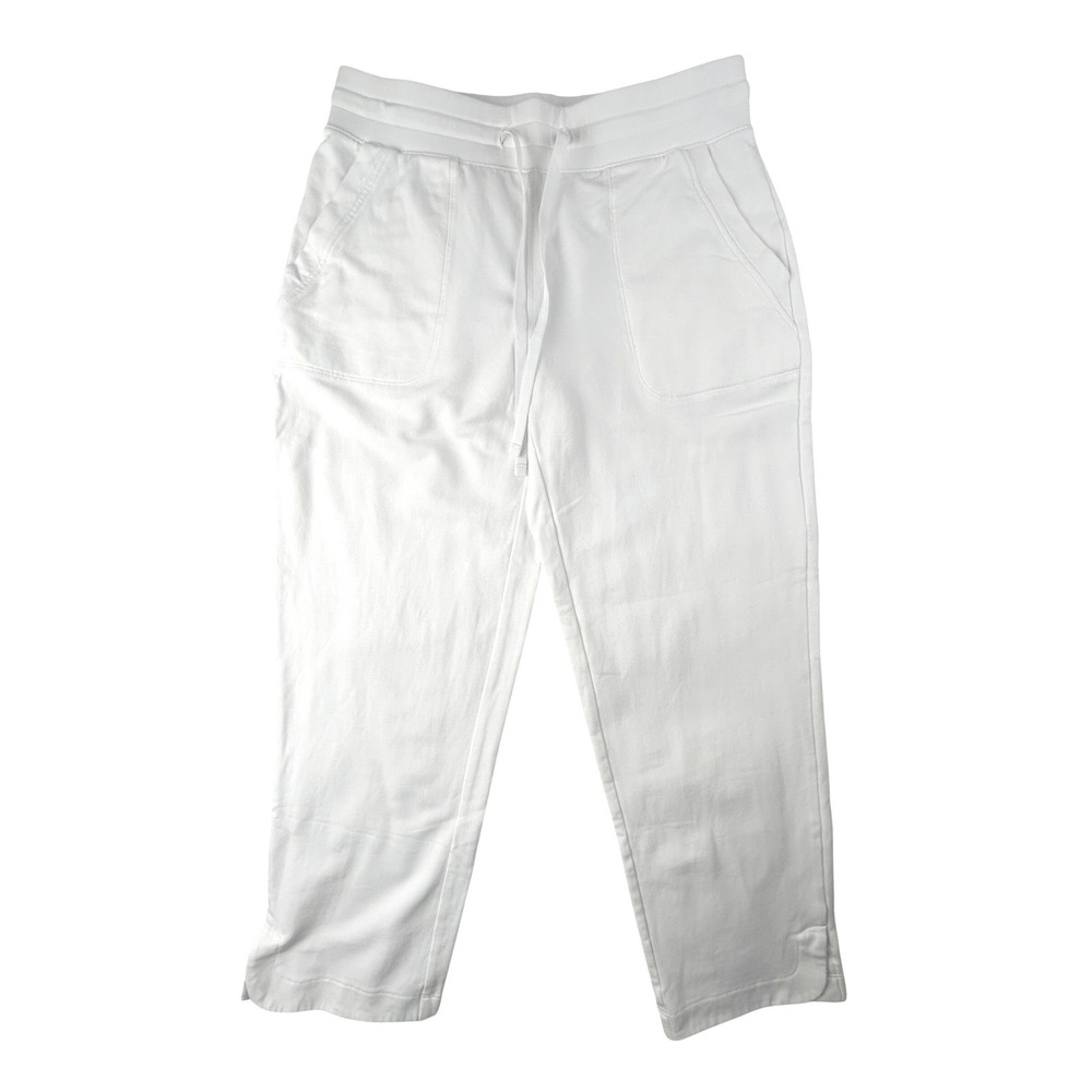 T by Talbots Track Pants Womens XS White Pima Cotton Modal Cropped Drawstring
